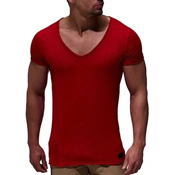 A2628 Новое поступление, мужская футболка с глубоким V-образным вырезом и коротким рукавом, приталенная футболка, мужская тонкая футболка, повседневная летняя футболка camisetas hombre
