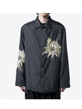 y3 Куртка с цветочной вышивкой Оверсайз Унисекс, пальто yohji yamamoto, мужские черные топы, куртки Owens для мужчин, свободные и удобные
