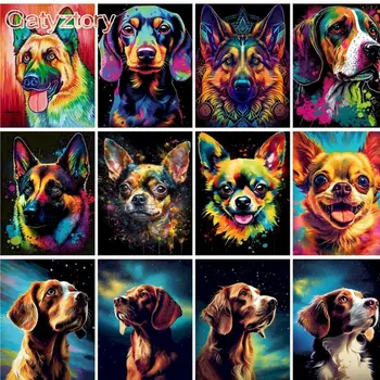 GATYZTORY Frame DIY Painting By Numbers Красочные собаки, современные настенные рисунки с животными, рисование по номерам для домашнего декора, художественные работы
