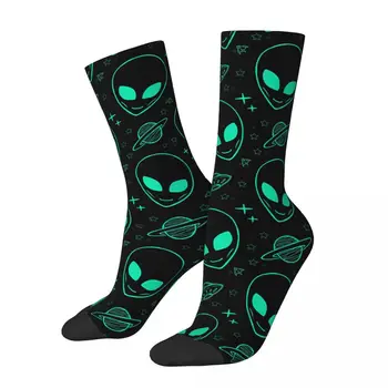 Забавный сумасшедший носок для мужчин в стиле хип-хоп, винтажный, с инопланетянами и НЛО, дышащий, с принтом, круглый носок, новинка, подарок