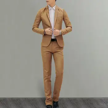 Однотонный деловой костюм, стильный мужской деловой костюм, облегающие брюки с лацканами на весну-осень, мужские брюки, комплект