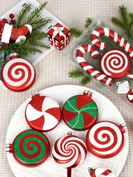 Рождественские украшения, набор конфет с красной и белой росписью, подвесные украшения, подвесные аксессуары, фестиваль
