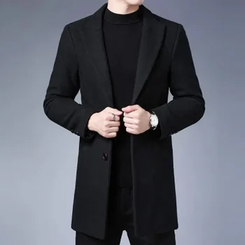 Мода 2024 года, мужская шерсть и смеси, Мужской Повседневный деловой тренч, пальто для отдыха, мужские Пыльники в стиле панк, куртки