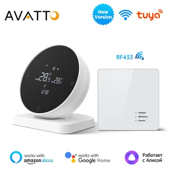 Умный термостат AVATTO Tuya WiFi, Контроллер температуры радиочастотного приемника, для водяного газового котла, работает с Alexa Google Home