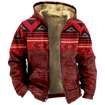 Новые мужские толстовки на молнии, зимняя флисовая парка, винтажные куртки с традиционной племенной графикой, толстовки на каждый день с капюшоном на молнии