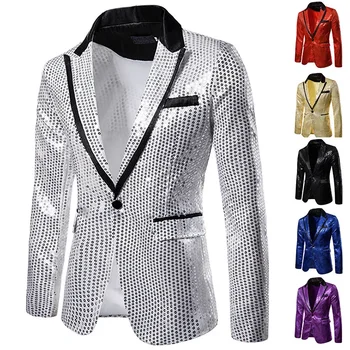 2023 Новый мужской костюм на одной пуговице с блестками для внешней торговли, пиджак европейского размера, платье для выступлений, повседневный топ