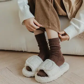 Шерстяные носки Зимние повседневные носки Уютные женские зимние носки в винтажном японском стиле толстой вязки, мягкие, теплые, с высокой эластичностью