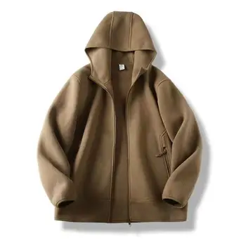 Мужская куртка с капюшоном, толстый ветрозащитный кардиган на молнии с карманами, пальто для осенне-зимней уличной одежды