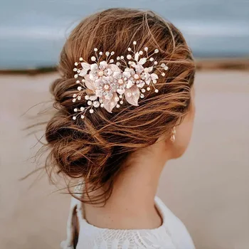 Свадебный Минималистичный Головной убор Заколка для волос в виде цветка из серебряного сплава С листьями Для вьющихся волос Боковая Заколка для волос