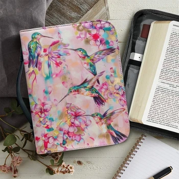 Модный чехол-Библия с цветочным принтом Колибри для женских сумок, Кожаная ручка на молнии, сумки для хранения Библии, Церковная сумка для Библии