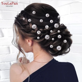 Заколки для волос YouLaPan с белым жемчугом, U-образные Шпильки для женщин, свадебные Аксессуары для волос, Шпилька для девочек-невест HP536