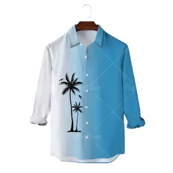 Модная весенняя горячая гавайская мужская рубашка с 3D принтом кокосовой пальмы и длинным рукавом