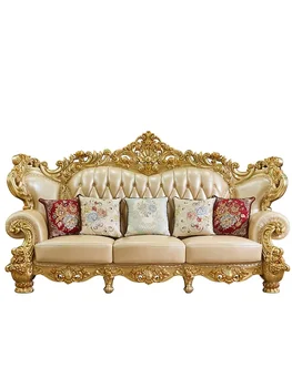 Кожаный диван в европейском стиле, 123 Комбинации, резьба по дереву, гостиная, Большая квартира, вилла, роскошный диван в европейском стиле и