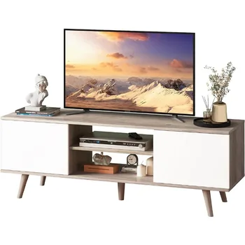 Подставка для телевизора WLIVE для телевизора с диагональю 55-60 дюймов, Развлекательный центр в стиле Бохо со шкафами для хранения, Телевизионная консоль для декора гостиной, Greige