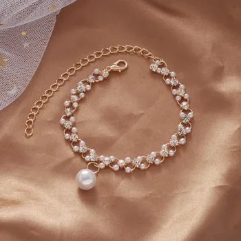 Корейские Романтические браслеты с круглым жемчугом для женщин, модные украшения из листьев Кубического циркония для свадьбы, помолвки, вечеринки.