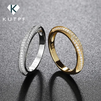 Обручальные кольца с муассанитом и бриллиантами KUTPF, 100% серебро 925 пробы, обручальное кольцо Мебиуса, кольцо-обещание для женщин, мужчин, изысканные ювелирные изделия