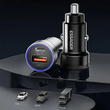 Адаптер мини-автомобильного зарядного устройства для автомобильного прикуривателя мощностью 54 Вт, USB-зарядное устройство для быстрой зарядки, автомобильное зарядное устройство с двумя USB C для зарядки мобильных телефонов и планшетов