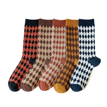 1 пара женских носков, весенне-осенние хлопчатобумажные носки в стиле ретро, женские мужские носки для пары, разноцветные носки в клетку