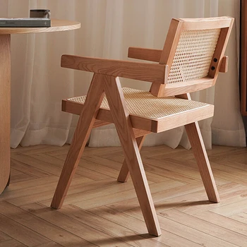 Обеденные стулья с подлокотниками из ротанга, уличные деревянные современные обеденные стулья в скандинавском стиле, мебель для гостиной отеля Silla Comedor BL50DC