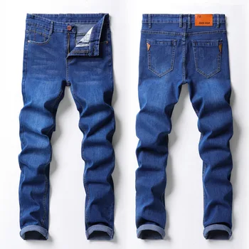 Мужские классические однотонные джинсы, повседневные прямые брюки Корейского кроя, черные синие повседневные джинсы высокого качества, большие размеры 28-40