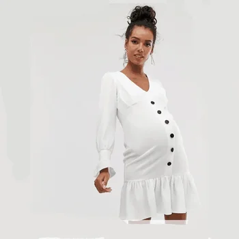 Повседневные сексуальные платья для беременных в стиле ретро с оборками, осенняя одежда для беременных с длинным рукавом, фотография для беременных женщин