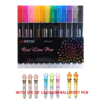 маркер для контуров 12шт с 12-цветной ручкой