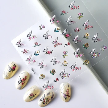 Бабочка Лилия Цветы Персика Роза 5D Рельефные Рельефы С Тиснением Самоклеящиеся Наклейки Для Дизайна Ногтей 3D Наклейки Для Маникюра Оптом
