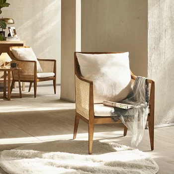Скандинавские Стулья для гостиной из массива дерева и ротанга, Современные Минималистичные Диванные кресла на открытом воздухе, Легкие Роскошные Дизайнерские кресла со спинкой