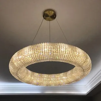 Современная светодиодная хрустальная люстра E14, хромированный круглый подвесной светильник для спальни, гостиной, подвесной светильник в помещении, декоративные светильники