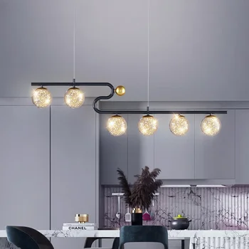 Современная светодиодная настольная люстра для столовой, подвесная лампа со стеклянным шаром в виде длинной линейки над кухонным островом, подвесные светильники для бара