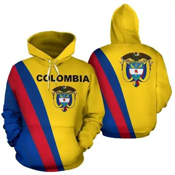 Пользовательское название Толстовка с 3D принтом флага Колумбии, повседневная уличная толстовка, винтажная толстовка с 3D-застежкой-молнией с национальным гербом, толстовка с капюшоном