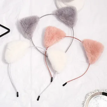 Sdotter Плюшевая повязка на голову с кошачьими ушками, французская шпилька, универсальный головной убор для девочек, осень-зима