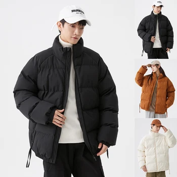 Новая мужская толстая теплая пуховая хлопковая куртка на осень-зиму, повседневная, со свободным стоячим воротником, Модное и универсальное пальто для мужчин