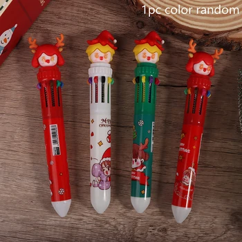1Шт Рождественская 10-цветная Шариковая ручка Студенческая Цветная ручка Пресс-типа Санта-Клаус Нажимает На Шариковую Ручку Школьные Канцелярские принадлежности