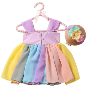 Детское платье-комбинация, эластичная повязка на голову с цветами, наряд для фотосессии, подарок для душа новорожденному