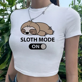 Ленивец yk2 винтажный укороченный топ, женская футболка kawai gothic cyber y2k 2000-х годов