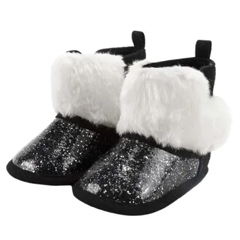 Зимние ботинки для маленьких мальчиков и девочек, мягкая подошва, ботильоны из меха с блестками, нескользящие, одна пара зимних теплых ботинок для первых ходунков для малышей