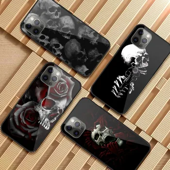 Чехол для телефона Horror Cool Skull для iPhone 14 13 12 11 XS X 8 7 6 Plus Mini Pro Max SE 2022 Черный чехол для телефона из стекла PC TPU