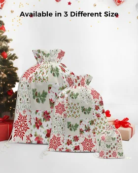 Рождественская решетка, Деревенское растение, Снежинка, Рождественский мешок для подарков Санта-Клауса, Сумка на шнурке, рождественские украшения для домашних держателей подарков