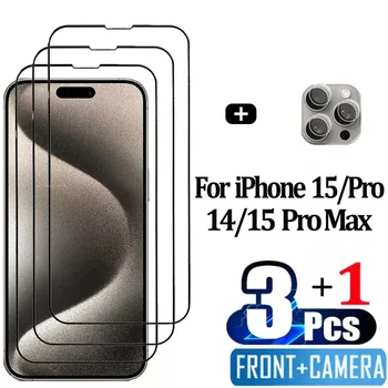 4ШТ Защитная пленка для экрана с полным покрытием для iPhone 15 Pro Max 14 Plus 13 12 Mini 11 Пленка для объектива камеры для iPhone 14 15 Pro Max Glass