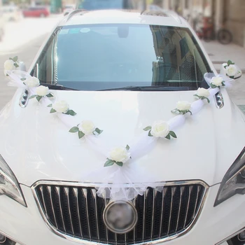1 комплект искусственных цветов Белой розы для украшения свадебного автомобиля, украшения для свадебного автомобиля, Дверная ручка, шелковый цветок, декор для свадебной вечеринки