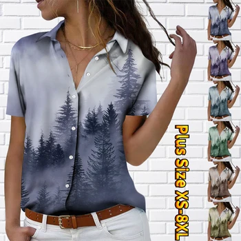 Летняя Уличная Рубашка с коротким Рукавом в стиле Ретро, Новый Дизайн, Женская Повседневная Трендовая Сексуальная Блузка Свободного Размера С V-образным вырезом XS-8XL