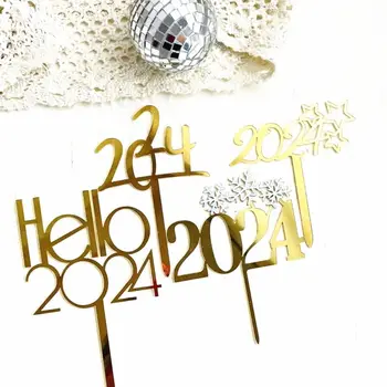 Акриловые топперы для торта Ins Новый год 2024 Новогодняя вечеринка Золотые акриловые украшения для торта