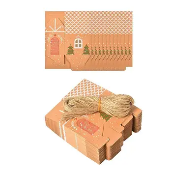Рождественский Крафт-пакет 50шт Подарочная коробка из крафт-бумаги, пригодная для вторичной переработки, для рождественских настольных украшений для шоколада, конфет, печенья, игрушек