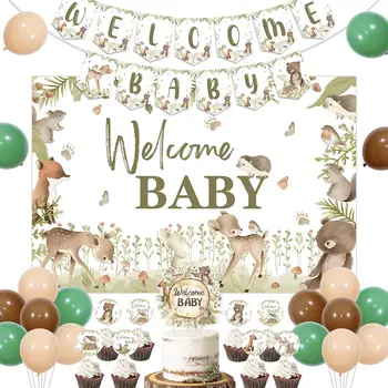 Boho Woodland Baby Shower Decor Джунгли Животных Добро Пожаловать Ребенок Фон Баннер Торт Топперы Воздушные Шары для Девочки Мальчика Baby Shower
