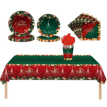 С Рождеством Одноразовые Классические и креативные 117 шт./компл. посуды, Рождественских одноразовых бумажных стаканчиков, тарелок, баннеров, воздушных шаров для