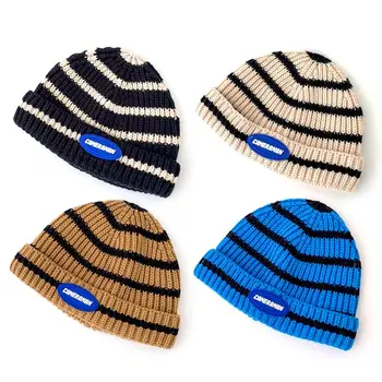Повседневная кепка для мальчиков, 4 цвета, детские вязаные шапочки, детские шапочки-бини, Зимние Осенние шапки, более теплый капор