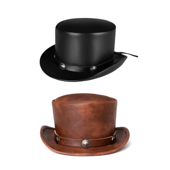 Шляпа джентльмена из искусственной кожи, шляпа в стиле панк для вечеринки на Хэллоуин, сценический костюм, аксессуары для шляп в стиле ретро, косплей