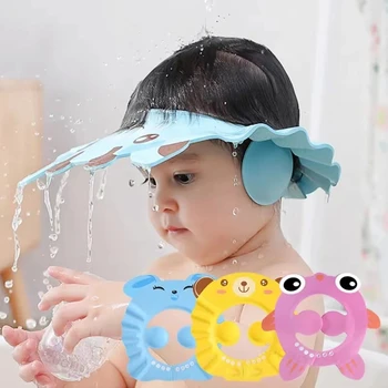Детская шапочка для душа, Регулируемая Шапочка для мытья волос для новорожденных, Защита ушей, Безопасный Детский шампунь, защитный чехол Для ванны