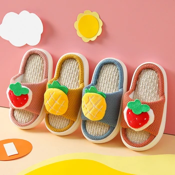 Милые тапочки Four Seasons для детей, льняные домашние тапочки для девочек и мальчиков, детская домашняя обувь